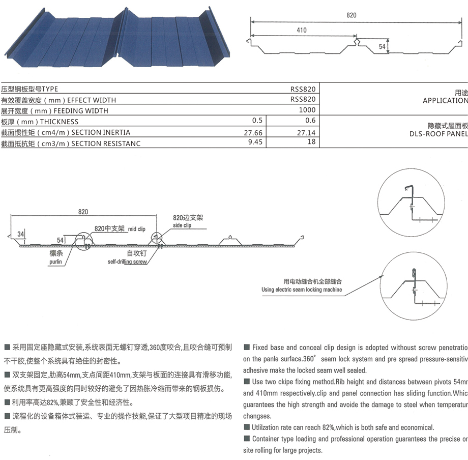 直立鎖縫820屋面系統（RSS820）